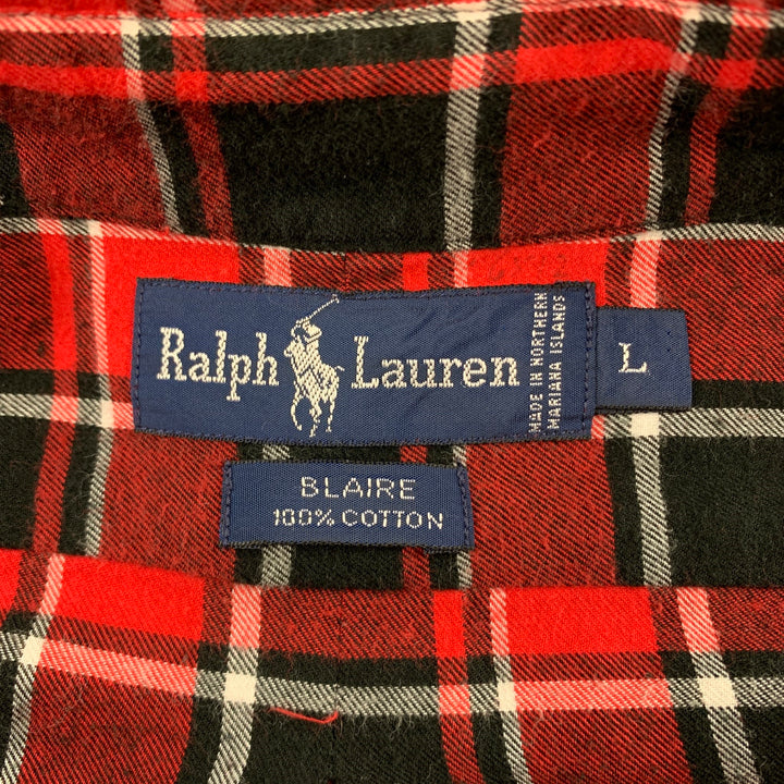 RALPH LAUREN Taille L Chemise à manches longues boutonnée en coton à carreaux rouge et noir