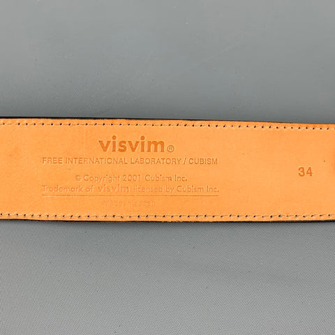 VISVIM Talla 34 Cinturón de cuero con estampado animal azul negro