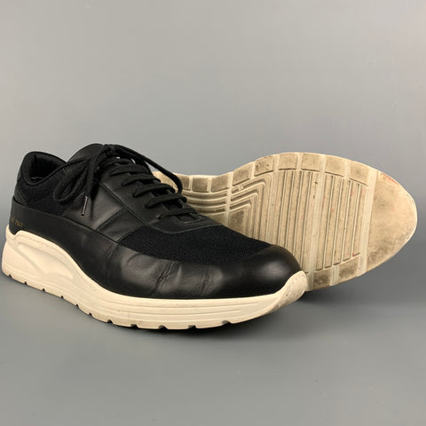 COMMON PROJECTS Size 12 Black & White Mixed Materials Leather Lace Up Sneakers