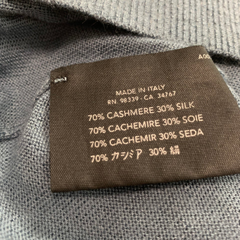PRADA Size M Blue Grey Color Block Cashmere  Silk Short Sleeve Pullover