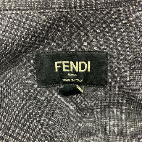 FENDI Size S Grey & Black Plaid Cotton Hidden Placket Long Sleeve Shirt