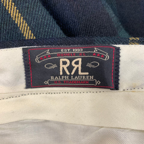 RRL by RALPH LAUREN Size 32 Navy & Black Green Blackwatch Plaid Wool Dress Pants