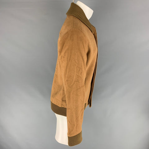 SAKS FIFTH AVENUE Size M Tan Solid Wool Hidden Placket Jacket