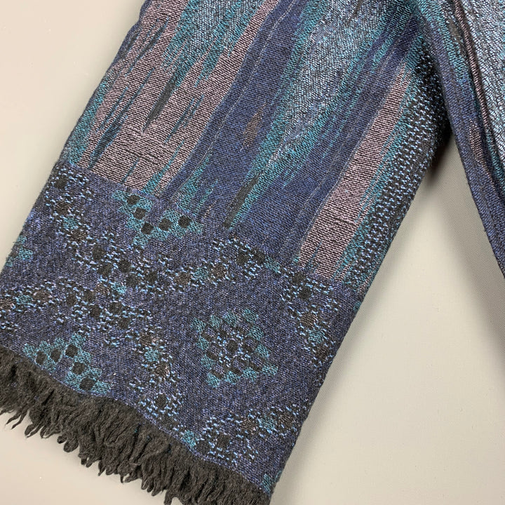 MISSONI Blue & Purple Marbled Knitted Wool / Viscose Scarf