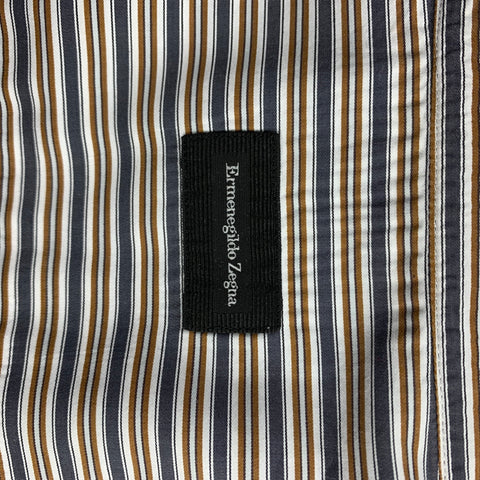 ERMENEGILDO ZEGNA Size XL Rust & Grey Stripe Cotton Button Up Long Sleeve Shirt
