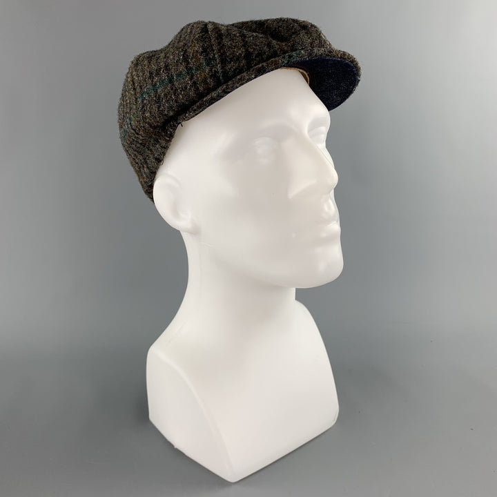 THE BROOKLYN CIRCUS Size S Grey Herringbone Tweed Leather Trim Hat