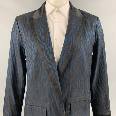 LA PERLA SS 16 Size XL Navy & Black Jacquard Silk / Polyester Coat