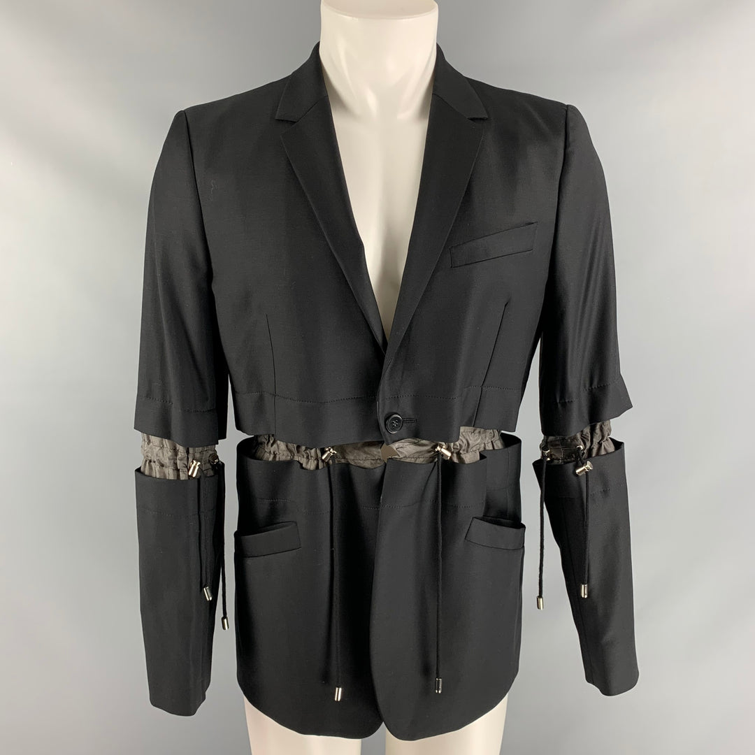 MUGLER Size 40 Black Solid Grey Merino Wool Notch Lapel Sport Coat