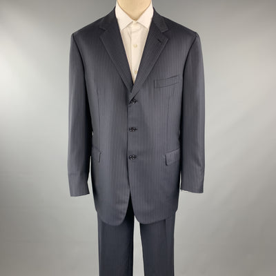 BRIONI 46 Navy Stripe Wool 40 x 33 Notch Lapel Suit
