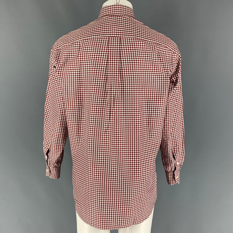 BORRELLI para WILKES BASHFORD Talla M Camisa de manga larga de algodón a cuadros color burdeos blanco