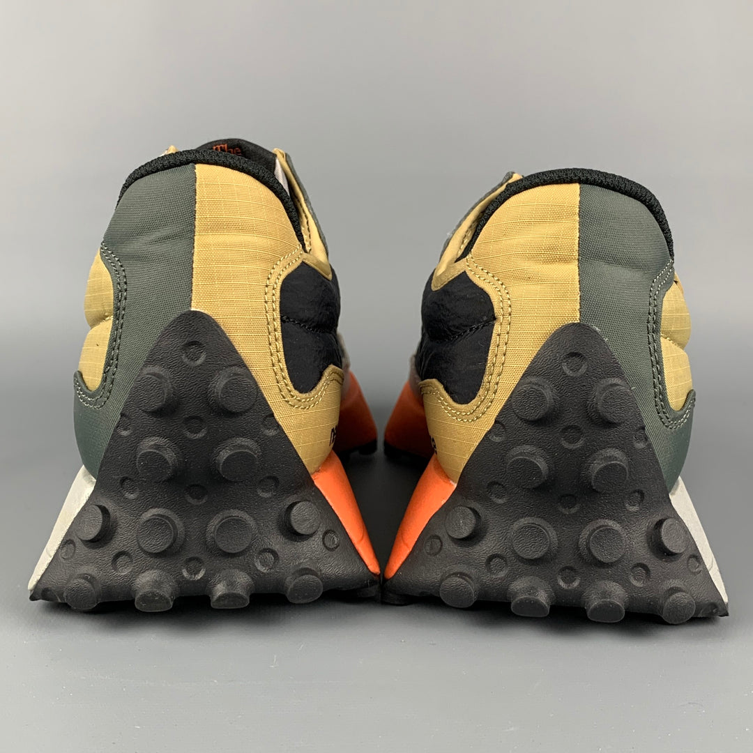NEW BALANCE 327 Size 10.5 Black Orange Olive Color Block Nylon Sneakers