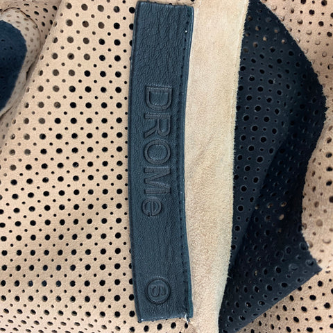 DROME Size S Camel Black Suede Perforated Hook & Eye Jacket
