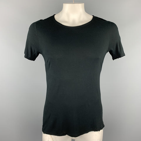 LUMEN ET UMBRA Size L Black Bamboo Raw Scoop Neck T-shirt