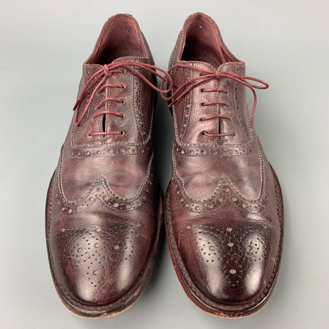 PAUL SMITH Taille 11 Chaussures de voyage flexibles à lacets en cuir perforé aubergine