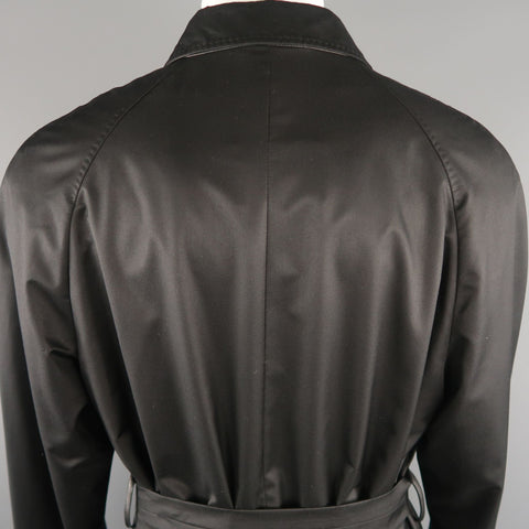 WILKES BASHFORD tailored by BRIONI US 48 Black Solid Silk Long Trench Coat