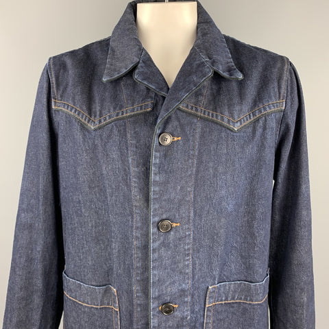 DRIES VAN NOTEN Size XL Indigo Contrast Stitch Denim Buttoned Jacket