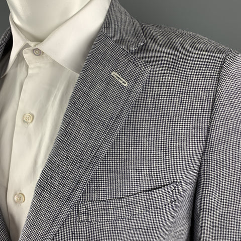 BAND OF OUTSIDERS Size 40 Navy & White Houndstooth Linen Notch Lapel Suit