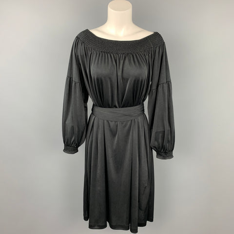 PRADA Size S Black Jersey Polyester Bohemian Belted Dress