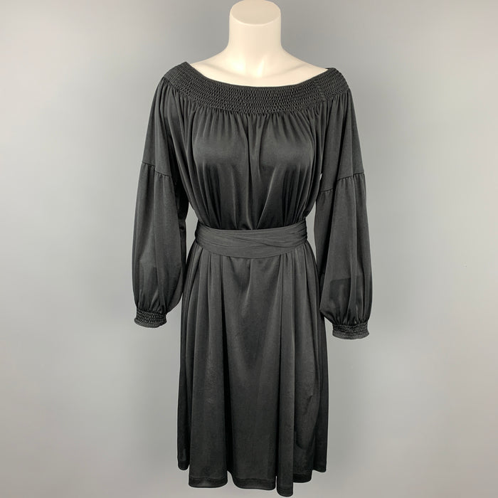 PRADA Size S Black Jersey Polyester Bohemian Belted Dress