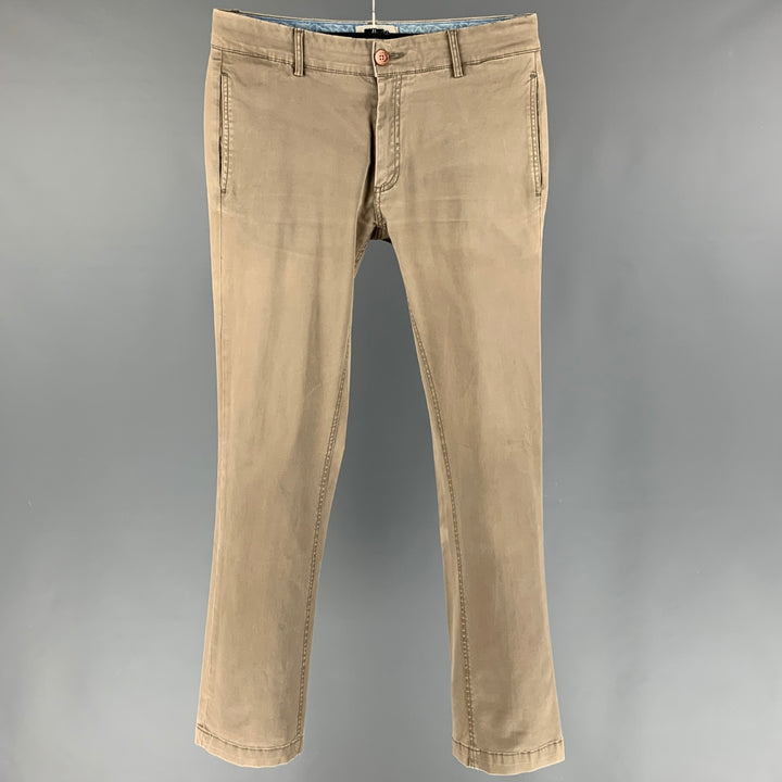 ACNE Size 30 Khaki Cotton Lyrca Flat Front Casual Pants