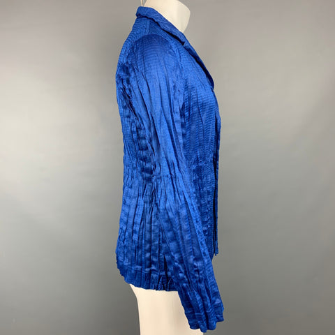 ISSEY MIYAKE Size S Royal Blue Wrinkled Button Up Shirt Jacket