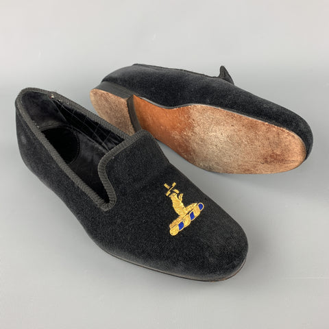 CUSTOM MADE Size 8 Black Embroidery Velvet Slippers Loafers
