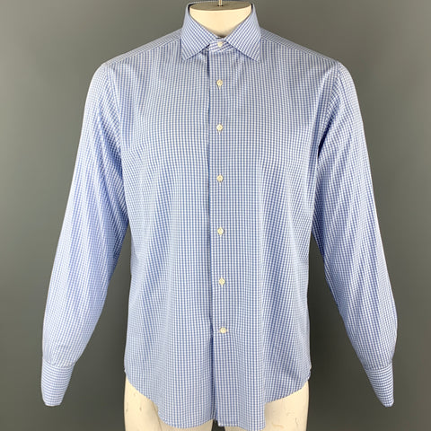 BREUER Camisa Manga Larga Puño Francés Algodón Cuadros Azul Talla L