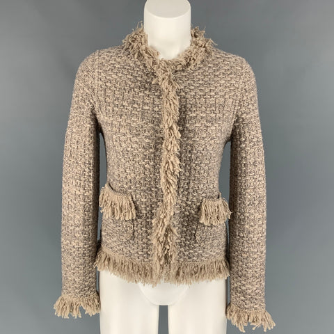 BRUNO MANETTI Size 6 Beige & Gold Wool Blend Textured Jacket