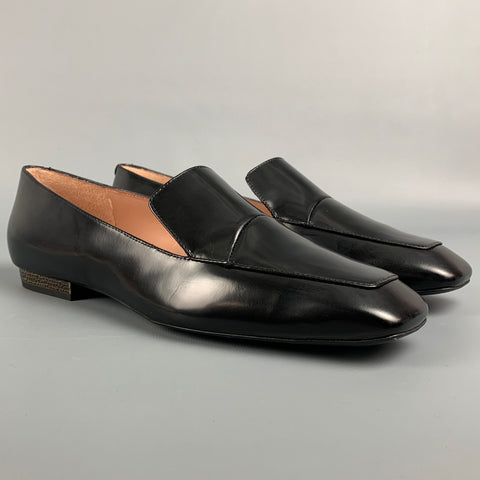 JIL SANDER Navy Size 8.5 Black Leather Square Toe Flats
