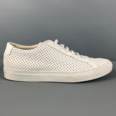 COMMON PROJECTS Size 10 White Perforated Leather Low Top Achilles Sneakers