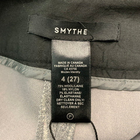 SMYTHE Size 4 Grey Cream Wool Blend Chalk stripe Boot Cut Dress Pants