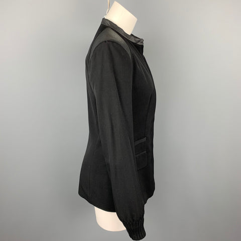 CLAUDE MONTANA Taille 4 Veste zippée en laine / soie bicolore noire