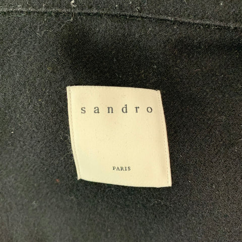 SANDRO Taille XXL Chemise à manches longues en mélange de laine noire avec boutons-pression
