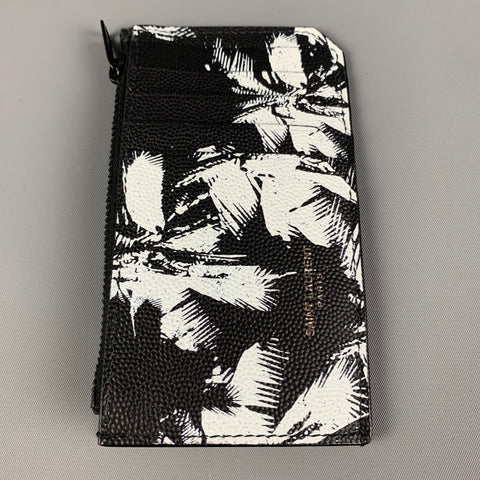 SAINT LAURENT Black White Palm Tree Leather Card Case