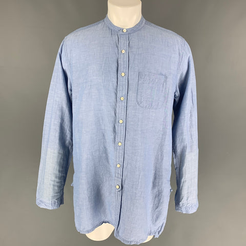 SMOCK Size M Blue Wrinkled Linen Cotton Long Sleeve Shirt