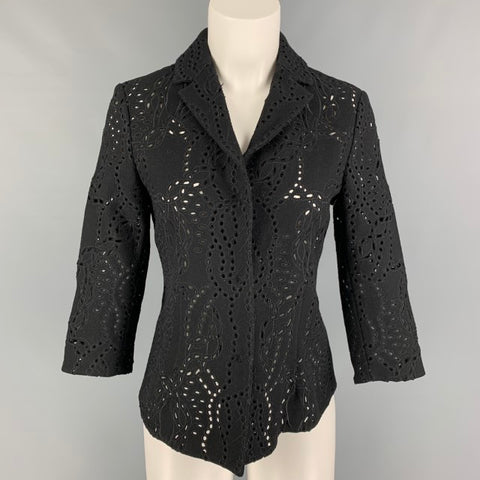 PRINGLE de SCOTLAND Talla 6 Blusa con ojales de lana negra