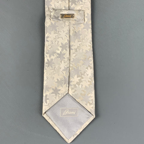 BRIONI Silver & Grey Floral Silk Tie