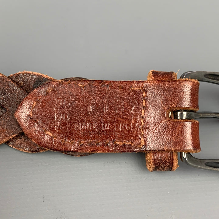 RALPH LAUREN Size 36 Brown Woven Leather Sterling Silver Belt