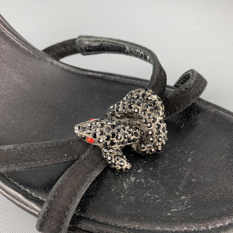 DONALD J PLINER Size 11.5  Black Leather Rhinestone Snake Strap Mule Sandals