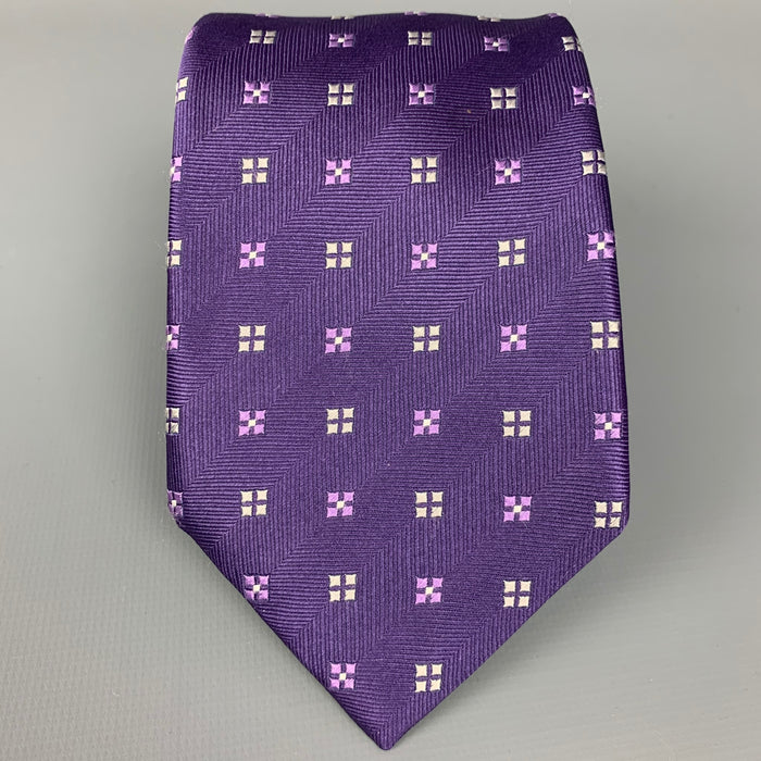 ERMENEGILDO ZEGNA Purple & White Squares Silk Tie