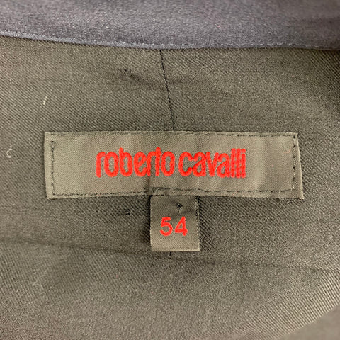ROBERTO CAVALLI Size XL Black Navy Charcoal Pleated Tuxedo Long Sleeve Shirt