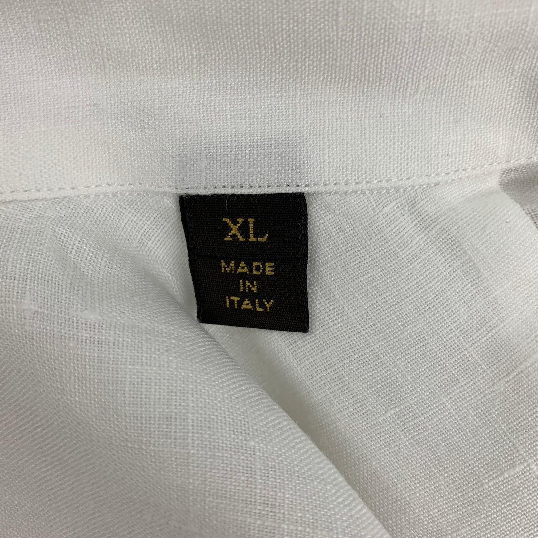 LOUIS VUITTON Size XL White Linen Button Up Long Sleeve Shirt