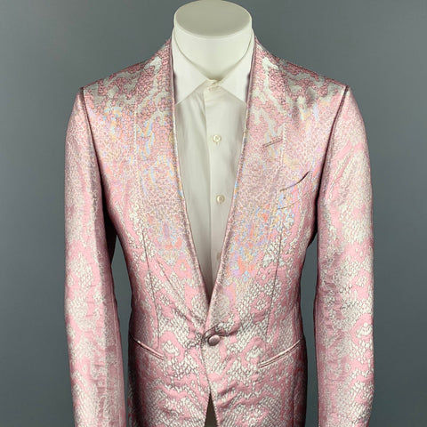TOM FORD "Atticus" Size 38 Pink & Silver Snake Jacquard Viscose Blend Sport Coat