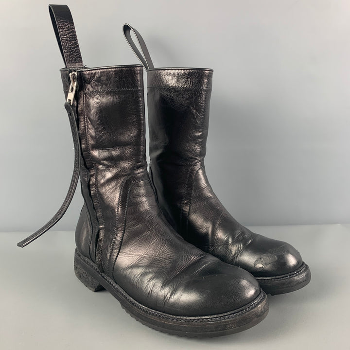 RICK OWENS Size 8 Black Leather Side Zipper Boots