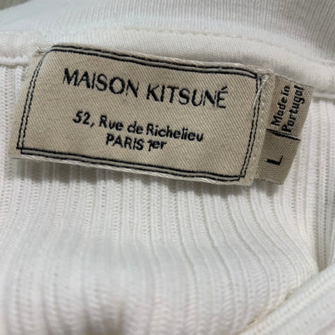 MAISON KITSUNE Size L White Red Graphic Cotton Ribbed T-shirt