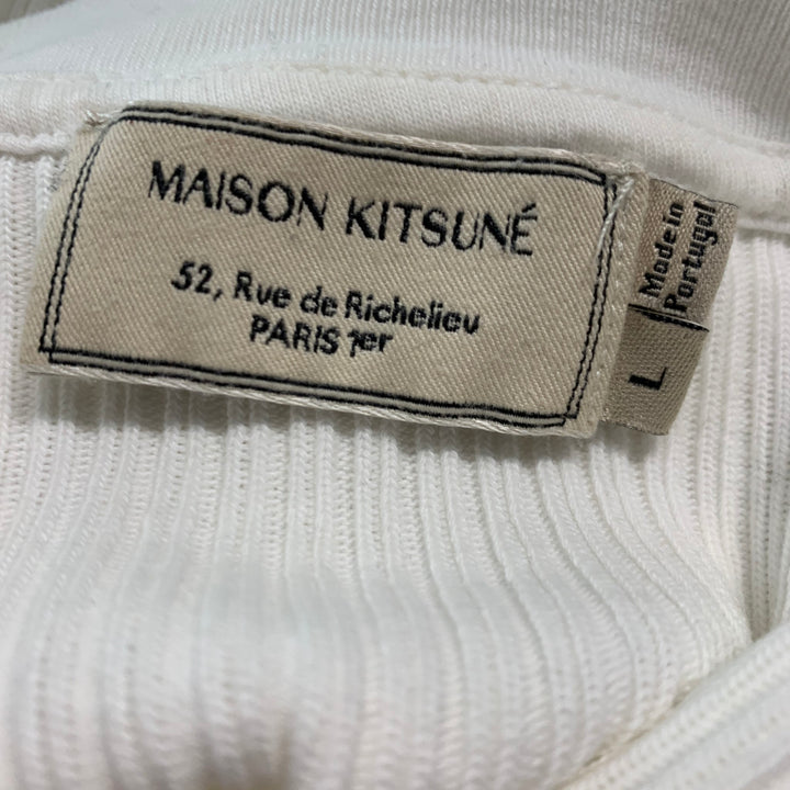 MAISON KITSUNE Size L White Red Graphic Cotton Ribbed T-shirt