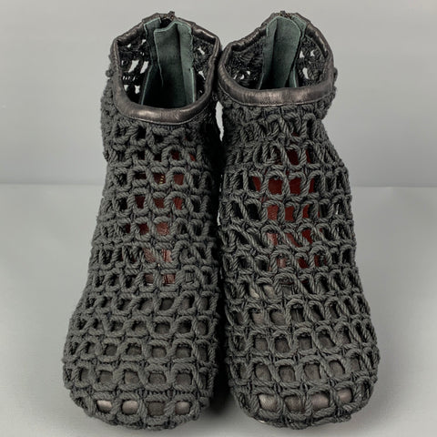 CELINE Size 7.5 Black Leather Woven Rope Heels