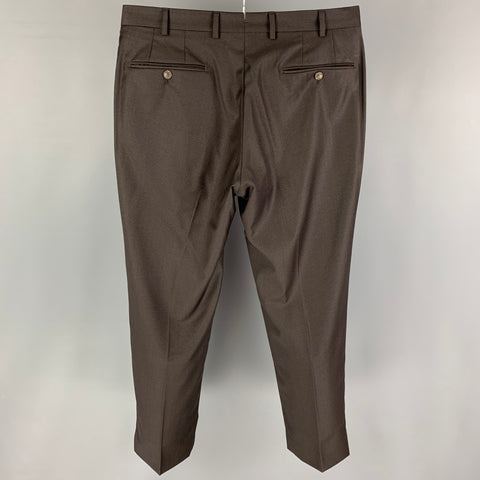 J. HILBURN Size 34 Brown Wool Flat Front Dress Pants