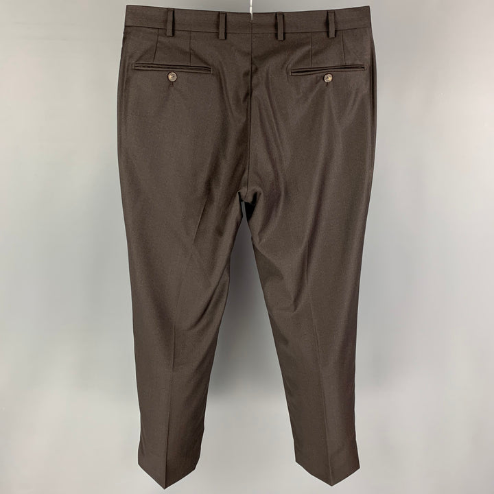 J. HILBURN Talla 34 Pantalón de vestir con parte delantera plana de lana marrón