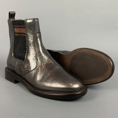 BRUNELLO CUCINELLI Talla 8 Botas Chelsea sin cierres de cuero peltre y carbón